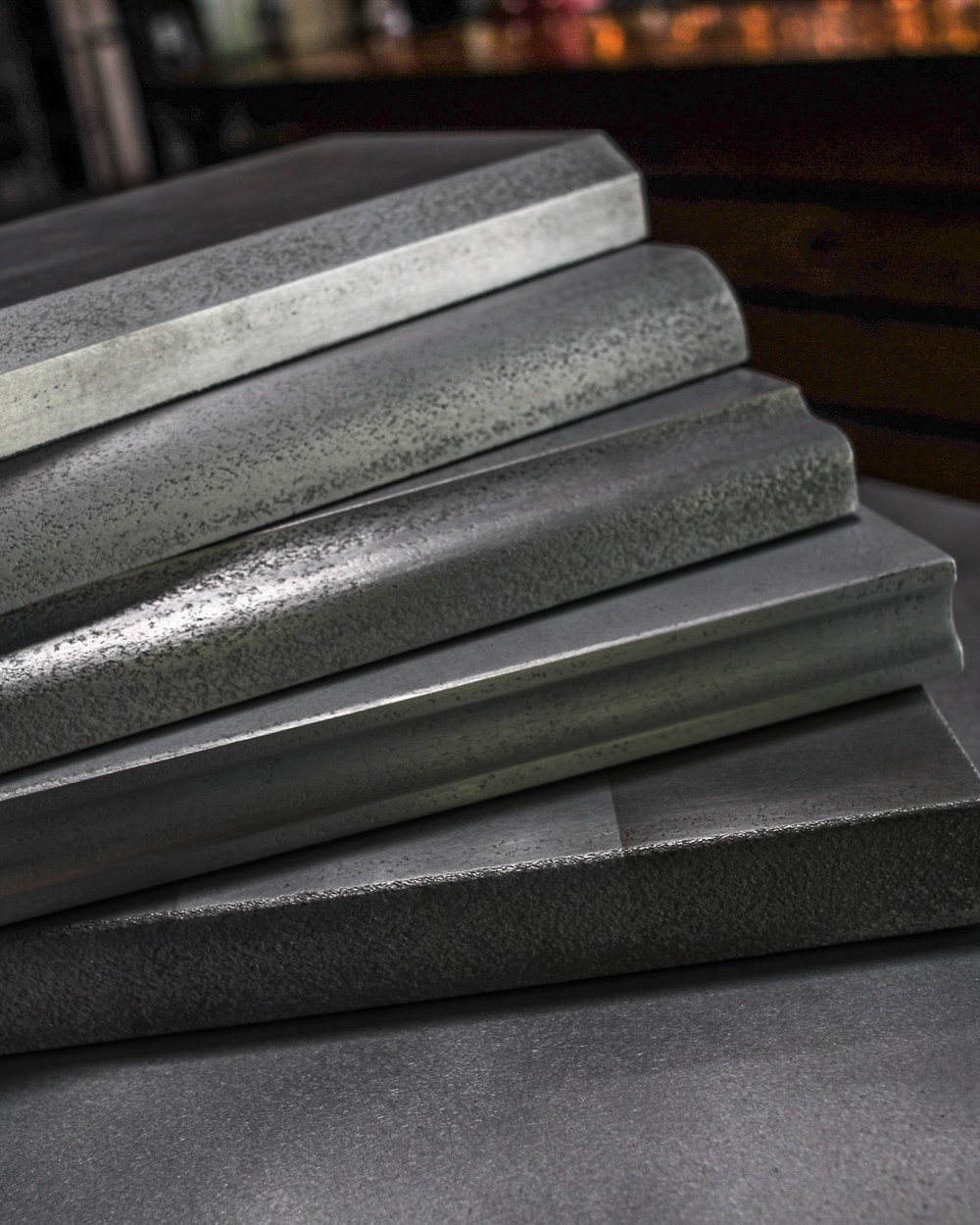 Stack of 3 Spark metal edge profile samples
