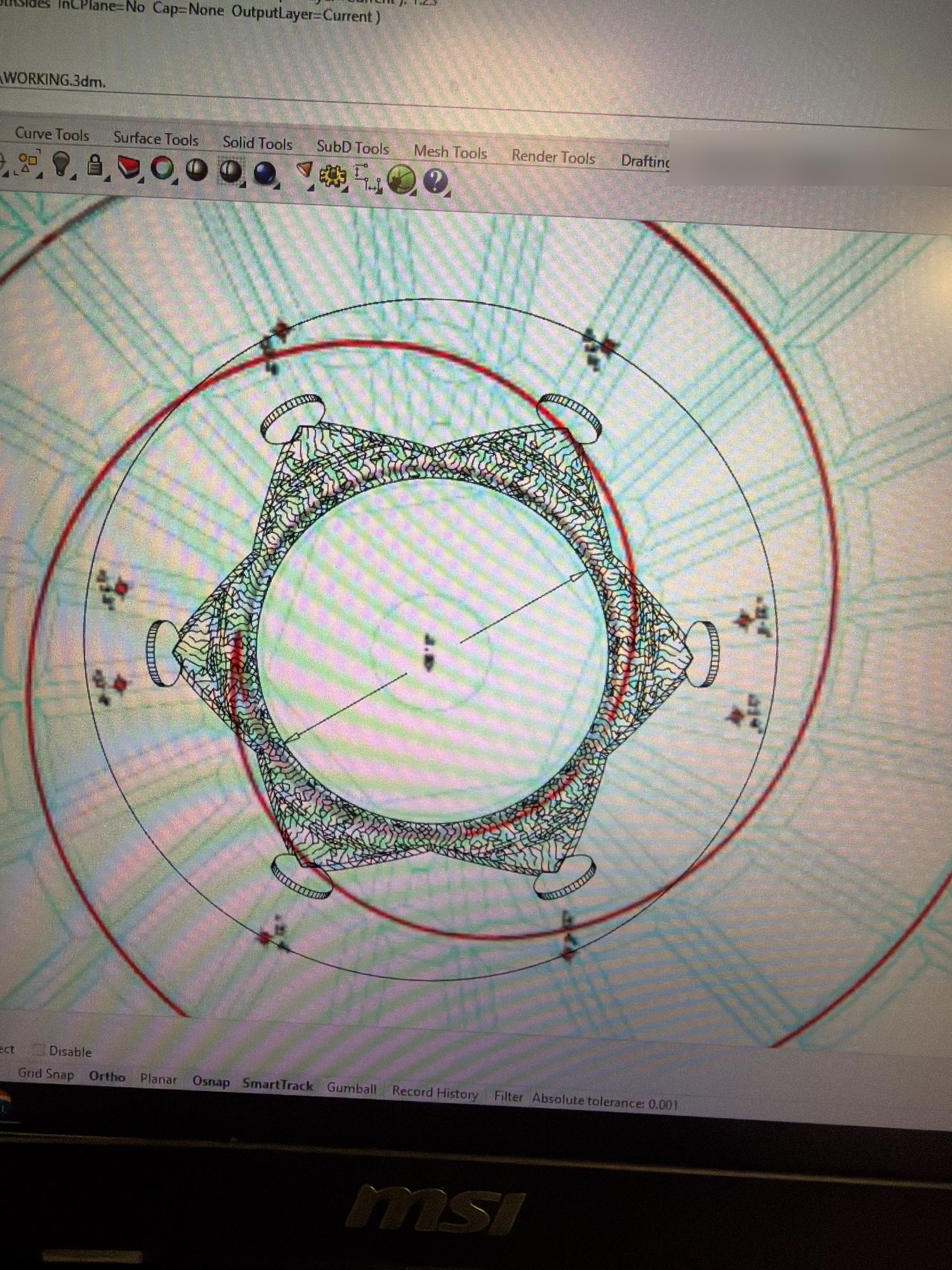 Rhino plan of the six-point crown drawn inside the dome, with hang points, for Faena Miami Beach