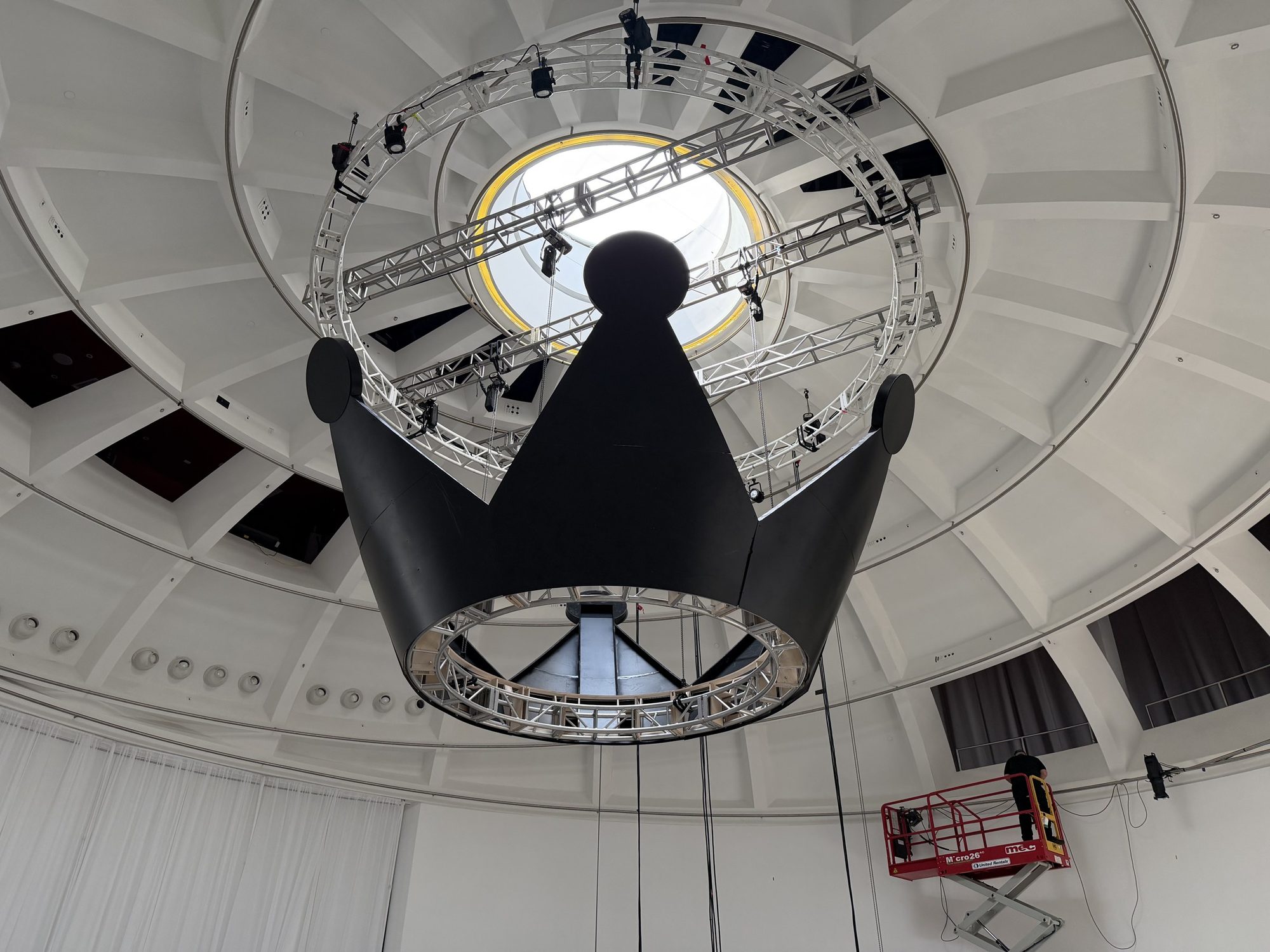 Suspended crown seen from below with the dome's oculus above, Faena Miami Beach