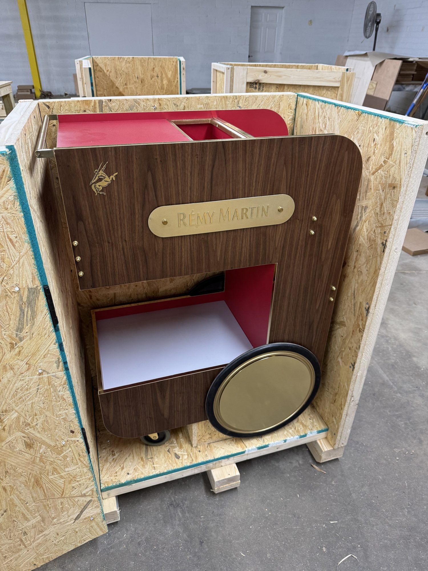 Rémy Martin bar cart in its custom shipping crate
