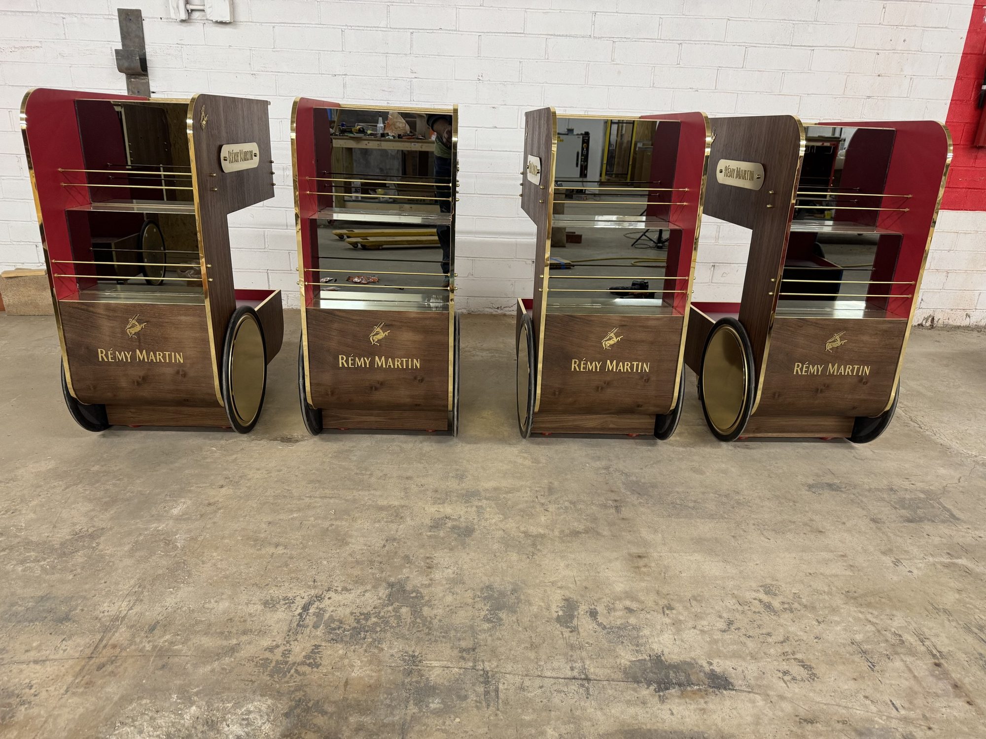 Finished Rémy Martin bar carts, front view