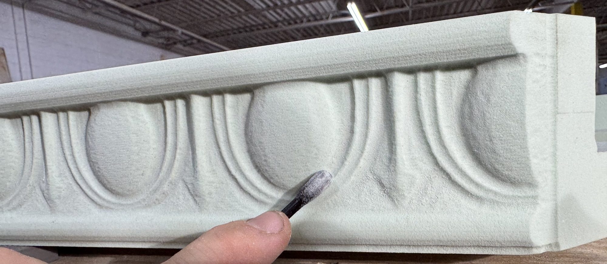 Close-up of the egg-and-dart edge profile pattern for Restaurant François, Austin