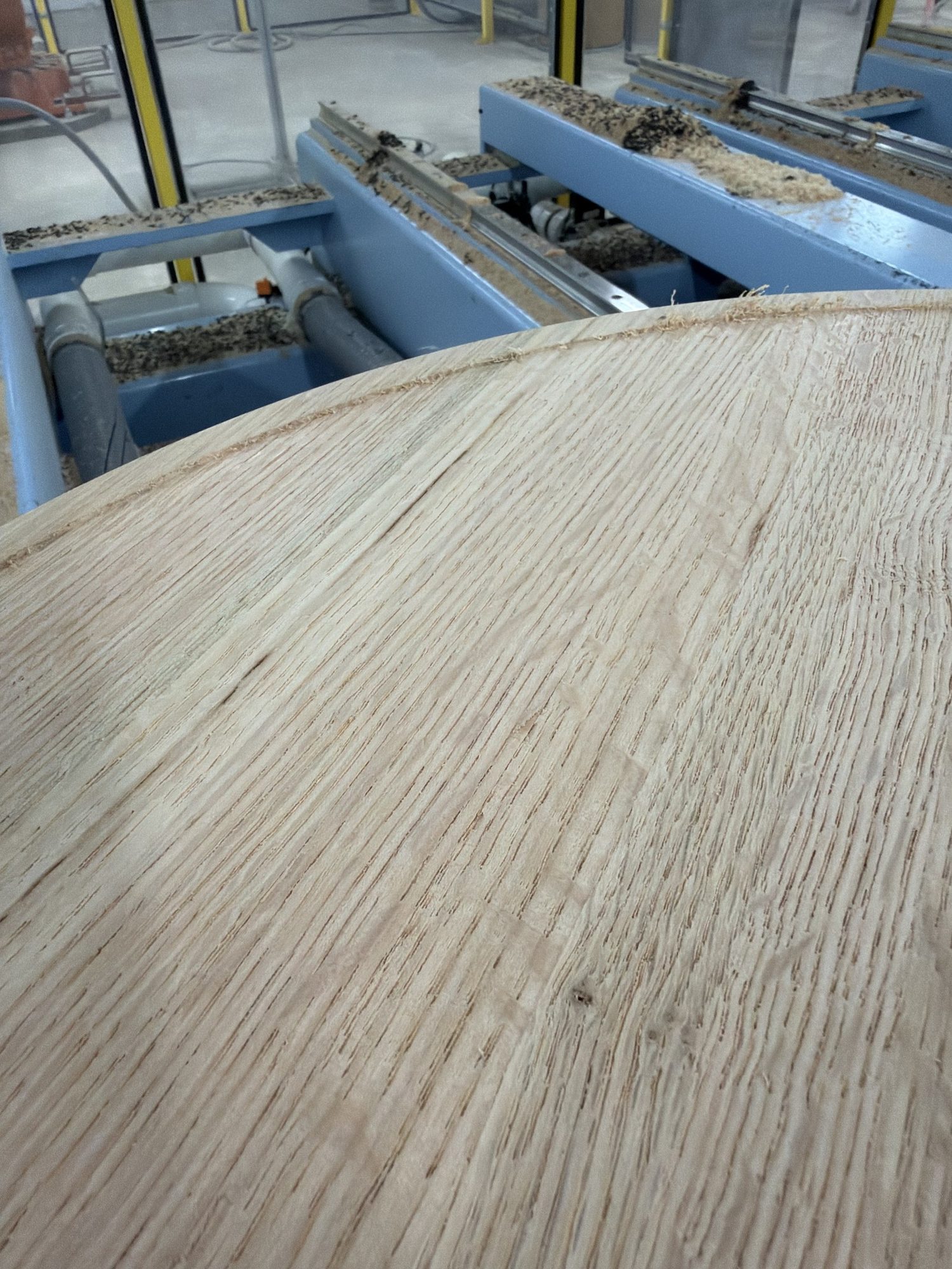 Solid oak round for a brass-topped table for Sip & Guzzle, West Village, New York